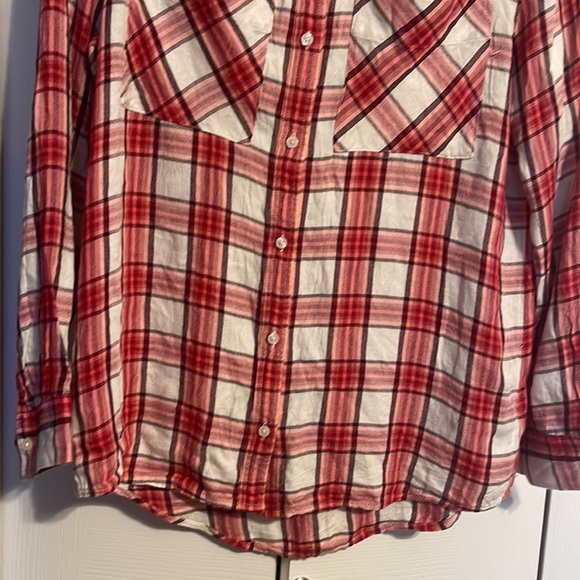 Express long sleeve button down red and white flannel high low shirt size XS - Picture 5 of 7